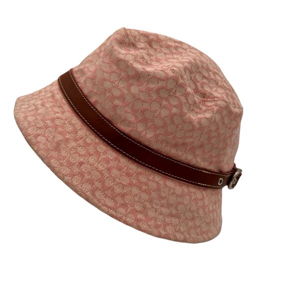 Coach Women's Pink Signature Logo Bucket Hat Leather Trim - Picture 4 of 9